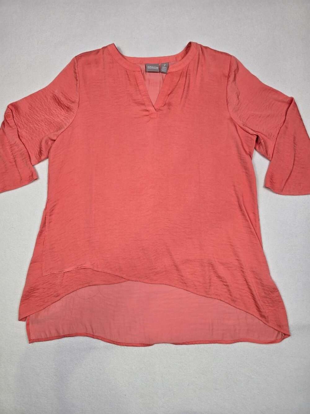 Chicos Womens 2 Large Coral V-Neck 3/4 Sleeve Blouse